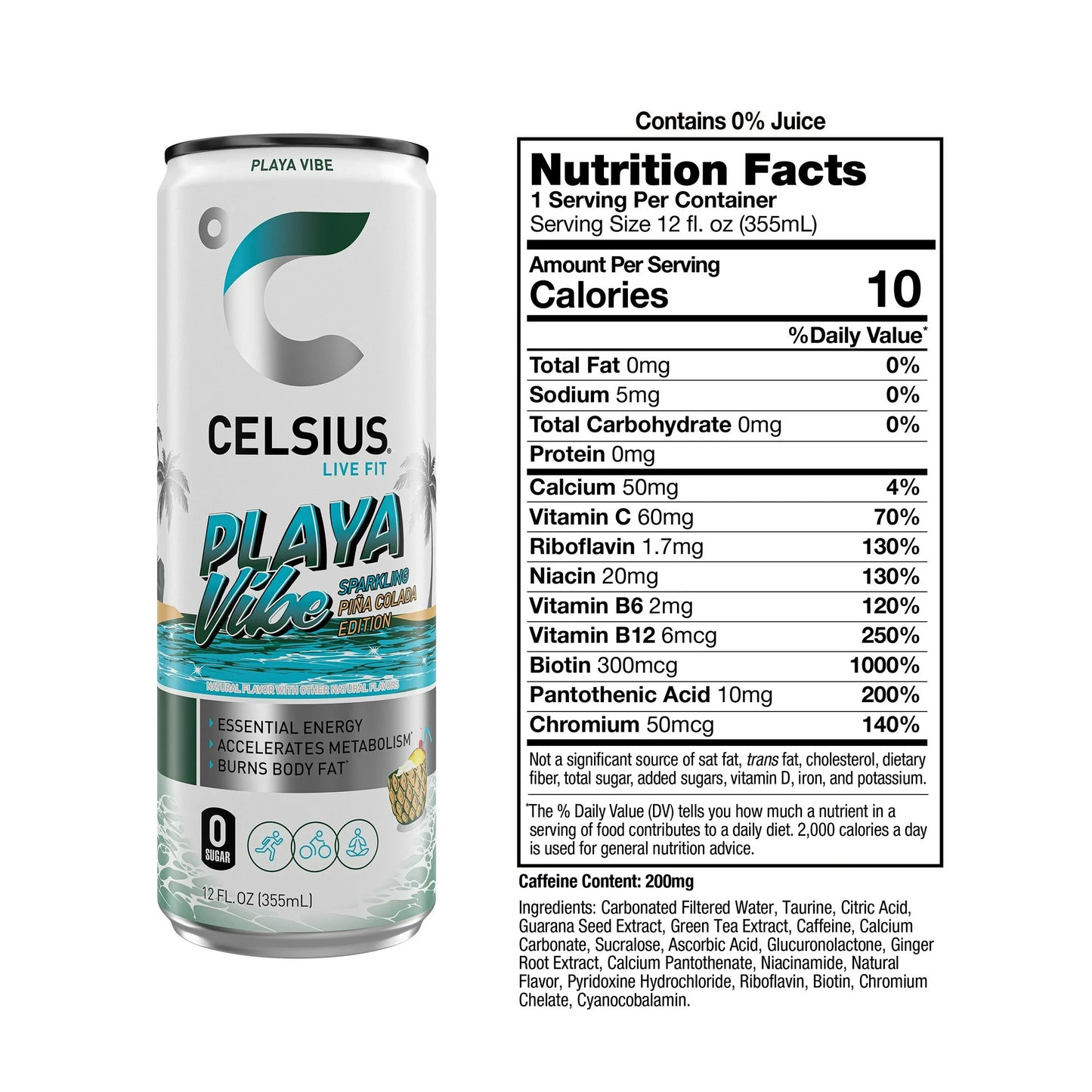 CELSIUS Playa Vibe Sparkling Pina Colada Energy Drink 12 fl oz Single Can