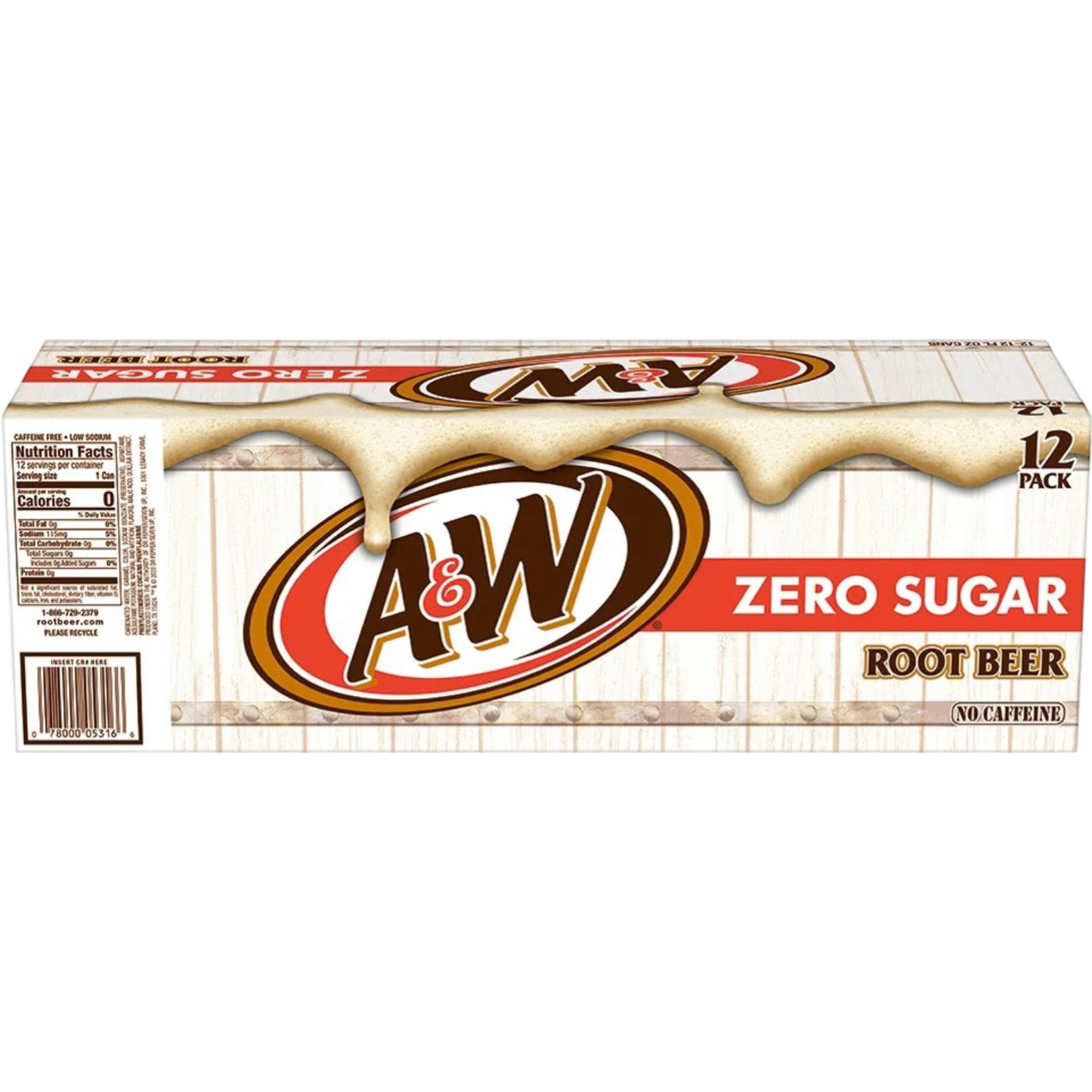 A&W Zero Sugar Root Beer Soda Pop, 12 Pack of 12oz Cans