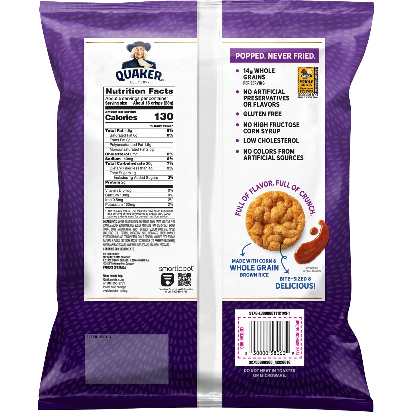 Quaker Korean Style Barbecue BBQ Flavored Rice Crisps, 6.06oz