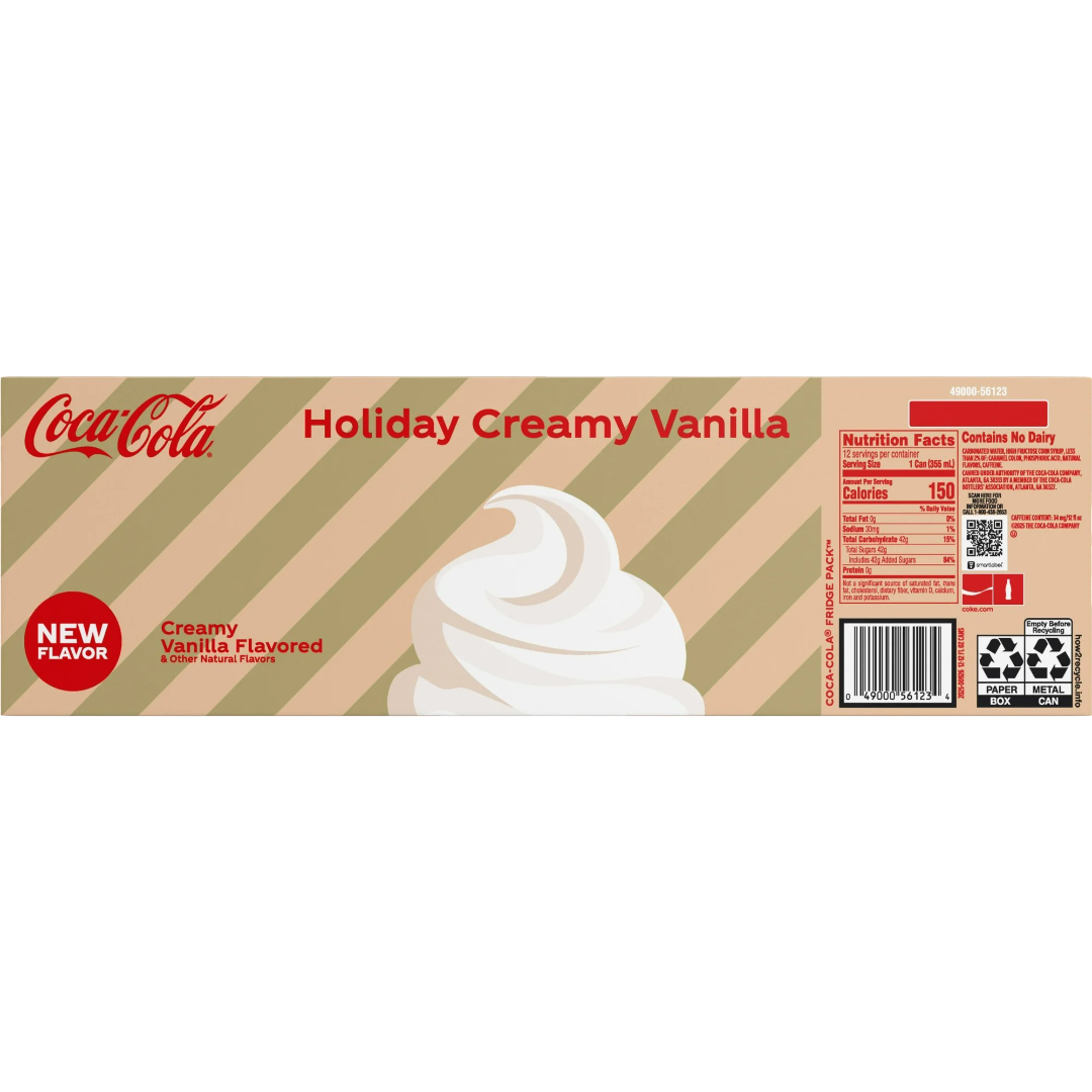 Coca Cola Holiday Creamy Vanilla Soda Pop, 12 Pack of 12oz Cans