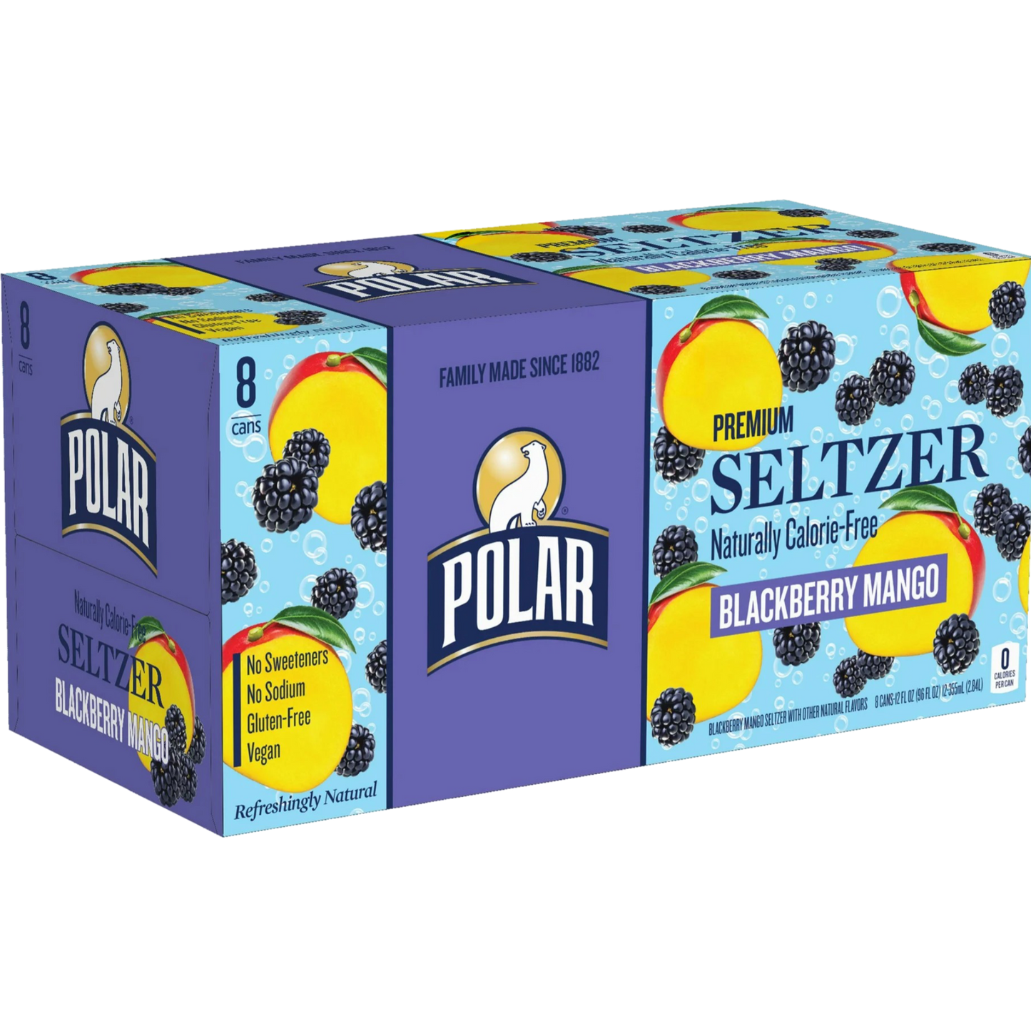 Polar Zero Calorie Blackberry Mango Sparkling Seltzer Water, 8 Pack of 12oz Cans
