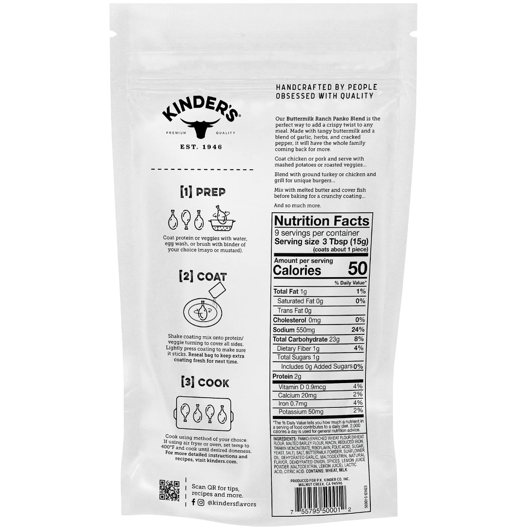 Kinder's Buttermilk Ranch Seasoned Panko Bread Crumb Coating Mix, 5oz