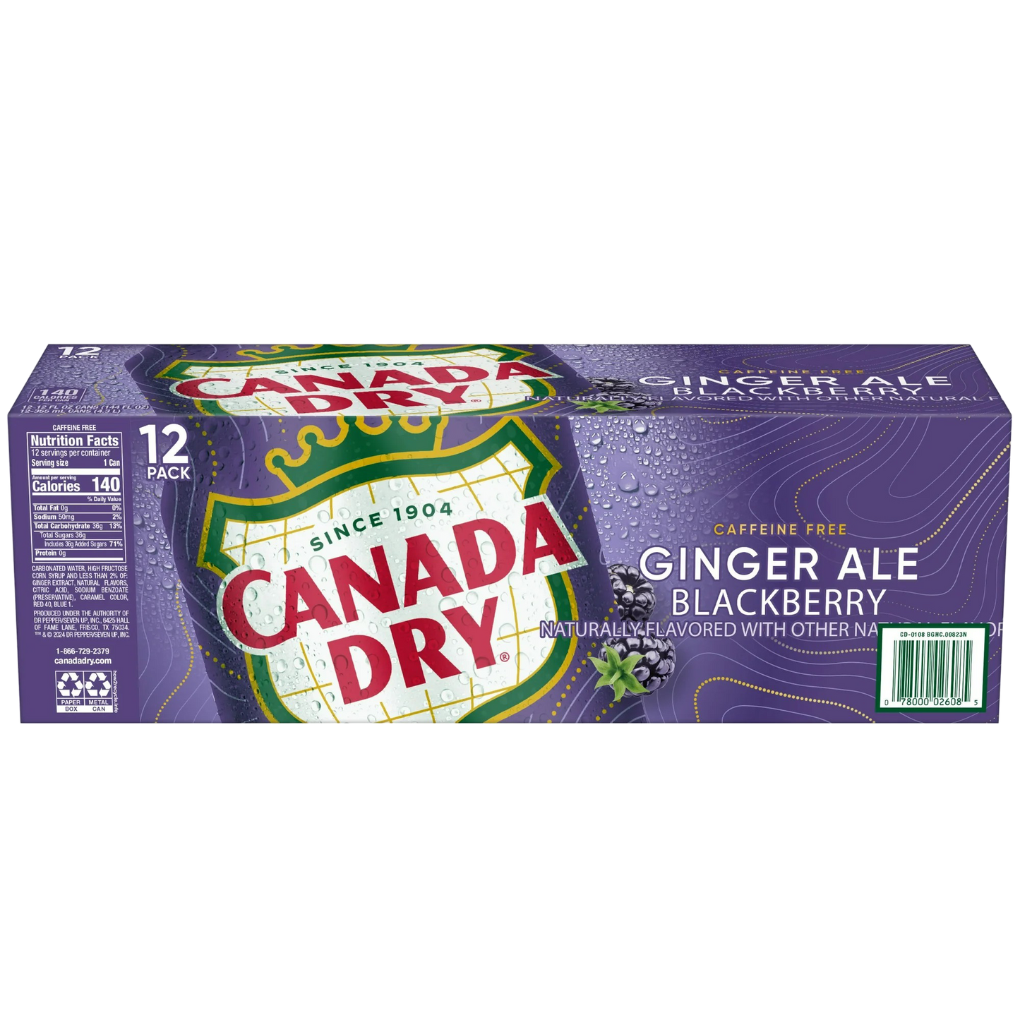 Canada Dry Caffeine Free Blackberry Ginger Ale Soda Pop, 12 Pack of 12oz Cans
