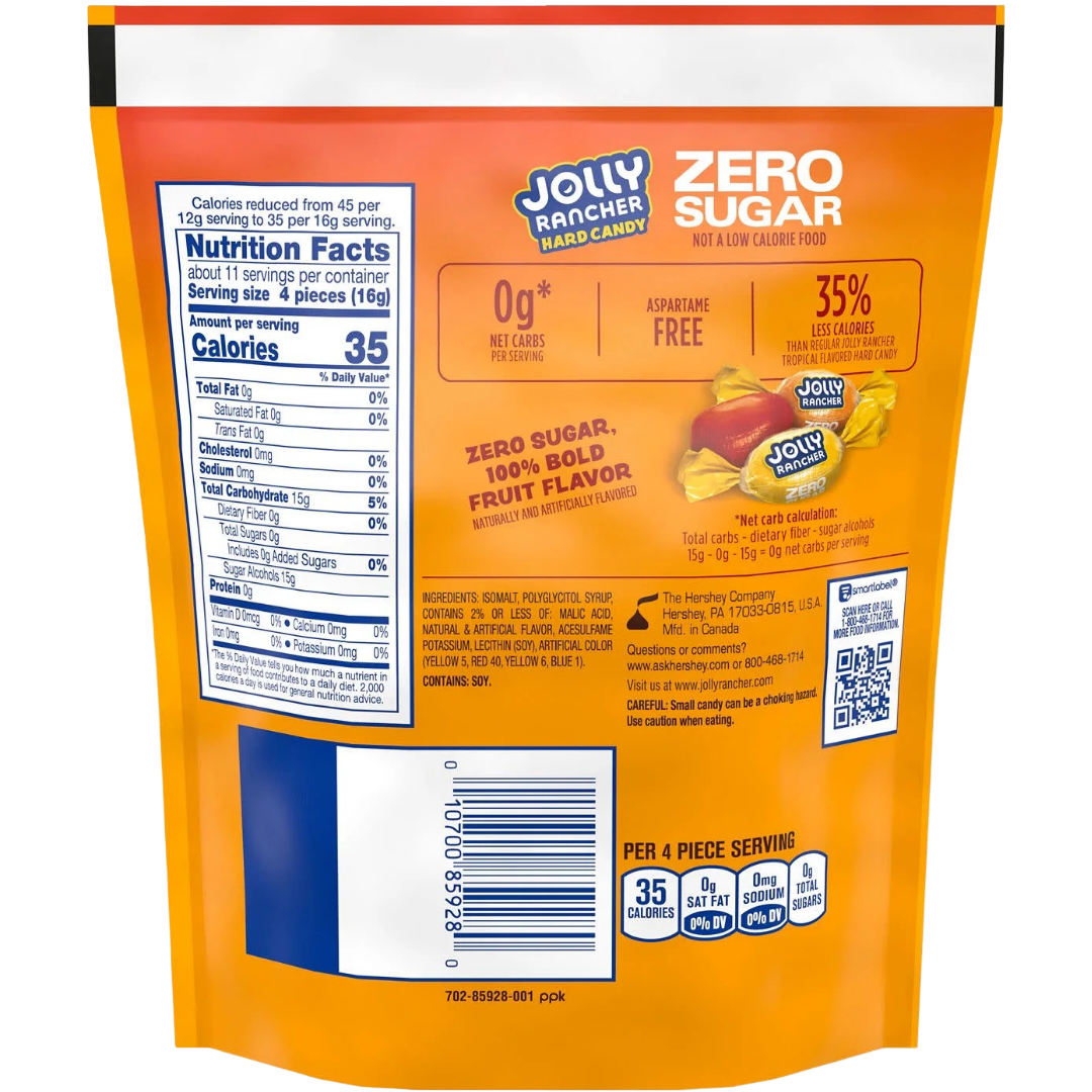 Jolly Rancher Zero Sugar Tropical Fruit Flavored Hard Candy, 6.1 oz