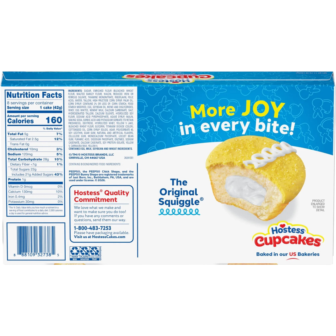 Hostess PEEPS Cupcakes, Frosted Golden Snack Cakes Marshmallow Filling, 11.74 oz