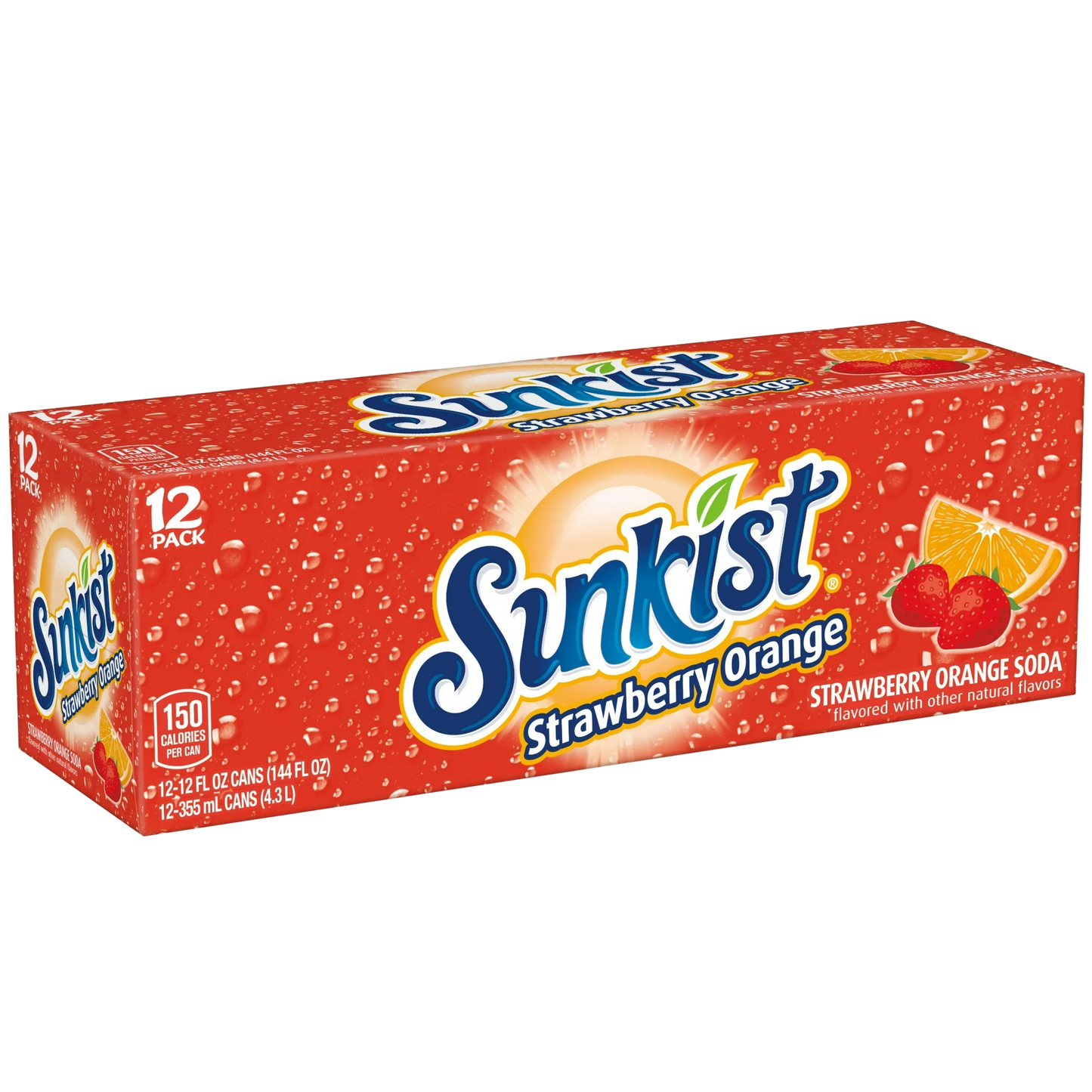 Sunkist Strawberry Orange Soda Pop, 12 Pack of 12oz Cans