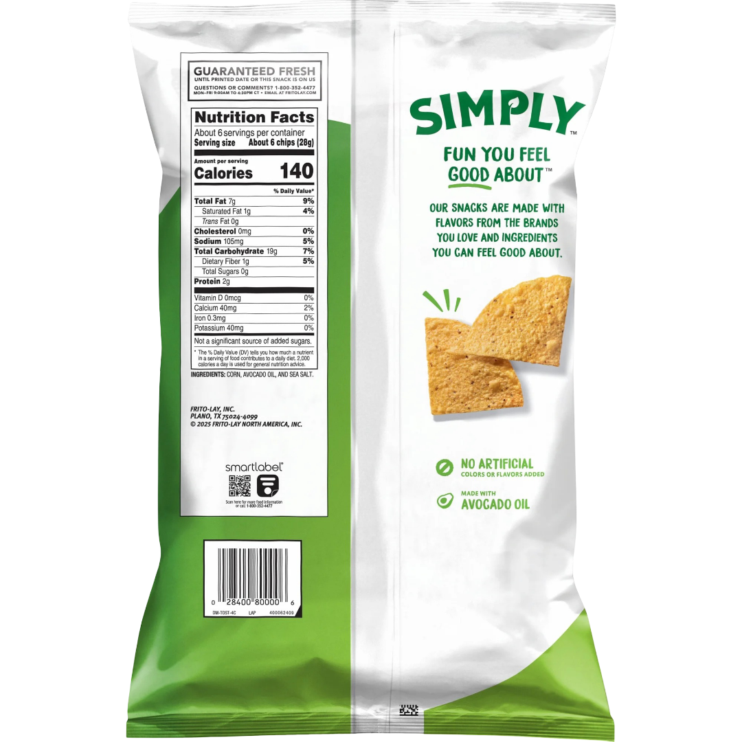 Simply Tostitos Sea Salt and Avocado Oil Tortilla Chips, 5.5 oz