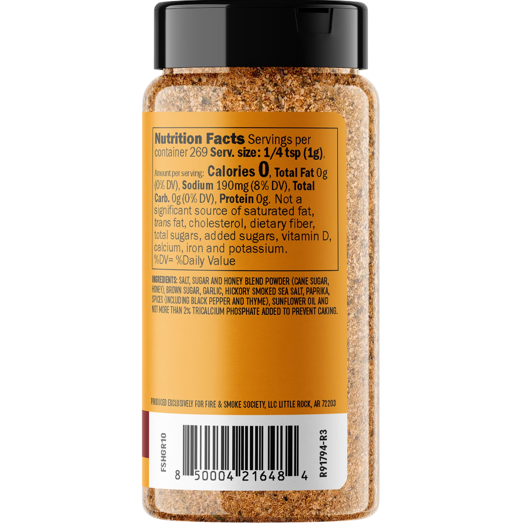 Fire & Smoke Society Honey Garlic BBQ Rub & Seasoning, 9.5 oz