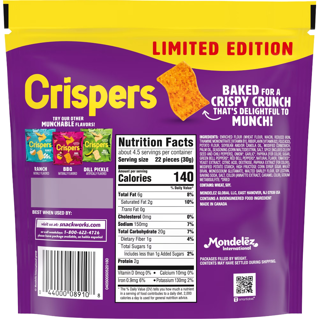 Crispers Limited Edition Cajun Spice Flavor Baked Crunchy Snacks, 5.11 oz