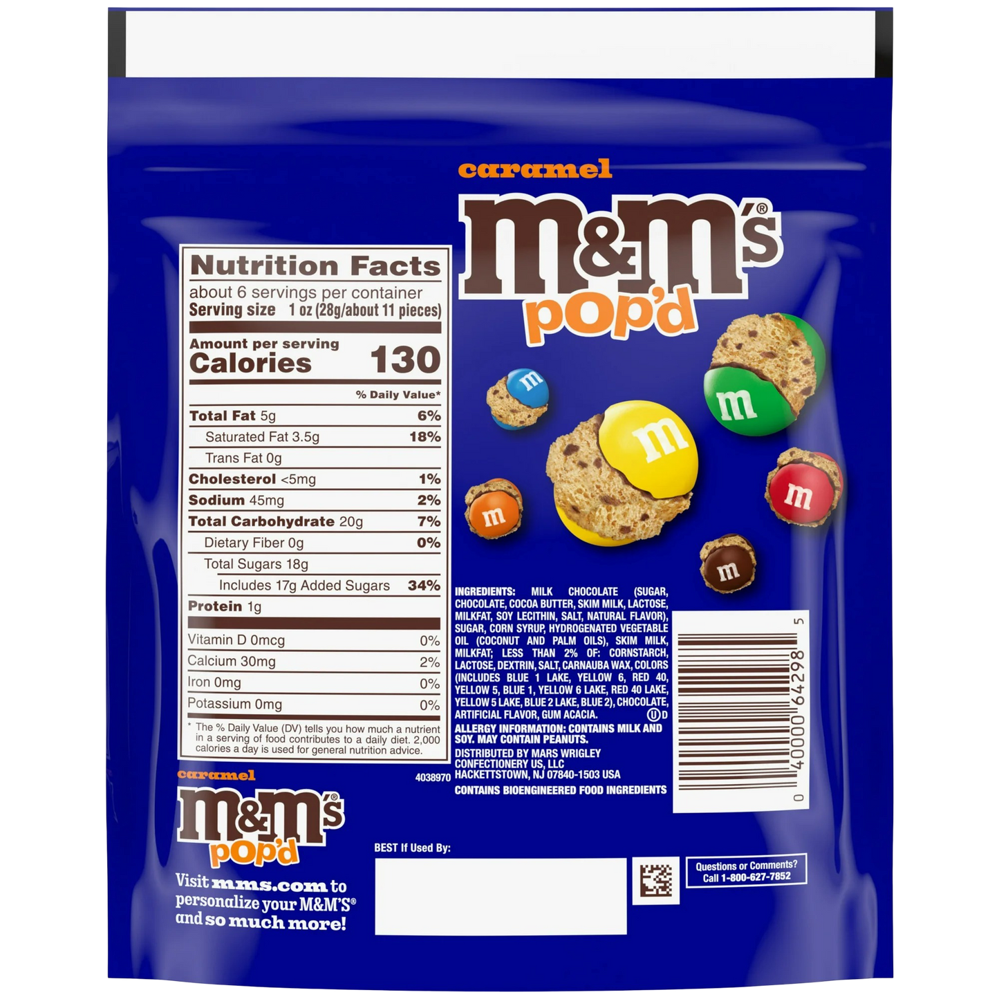 M&M's Pop'd Caramel Chocolate Crunchy Freeze Dried Candy, 5.5 oz