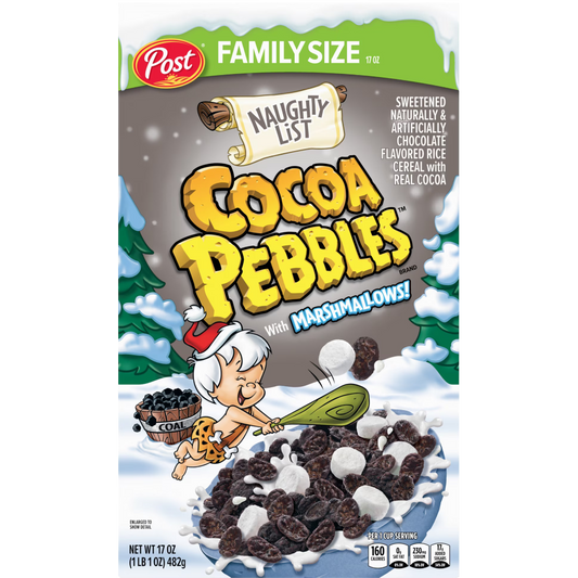 Post Naughty List Cocoa PEBBLES with Marshmallows Cereal, Family Size, 17 oz