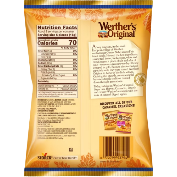 Werther's Original Fall Harvest Sugar Free Caramel Apple Hard Candies, 5 oz