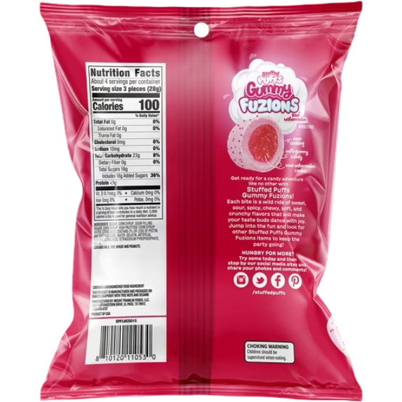 Stuffed Puffs Gummy Fuzions Sour Watermelon Candy, 4.36 oz
