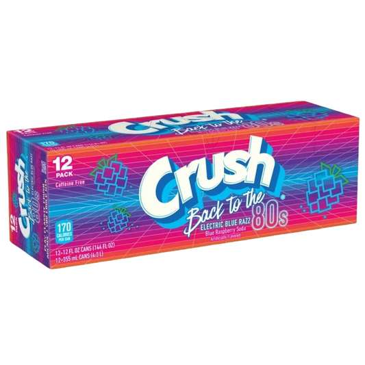 Crush Electric Blue Razz Blue Raspberry Soda "Back to the 80's", 12 Pack of 12oz Cans