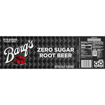 Barq's Zero Sugar Root Beer Soda Pop, 12 Pack of 12oz Cans