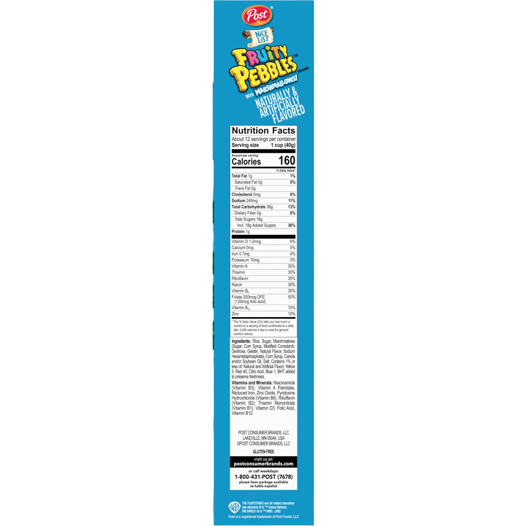 Post Nice List Fruity PEBBLES with Marshmallows Cereal, Family Size, 17 oz