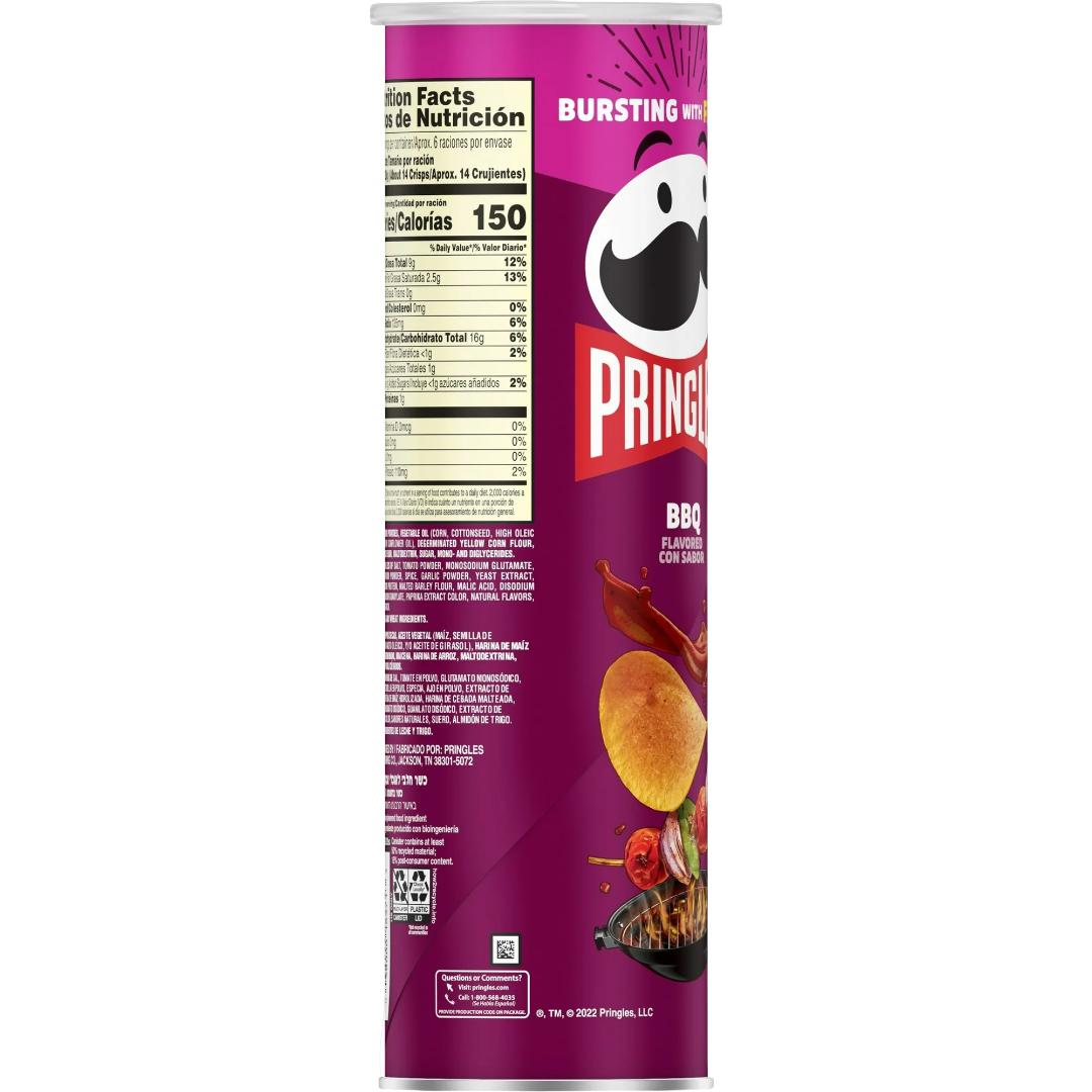 Pringles BBQ Potato Crisps Chips, 5.5oz