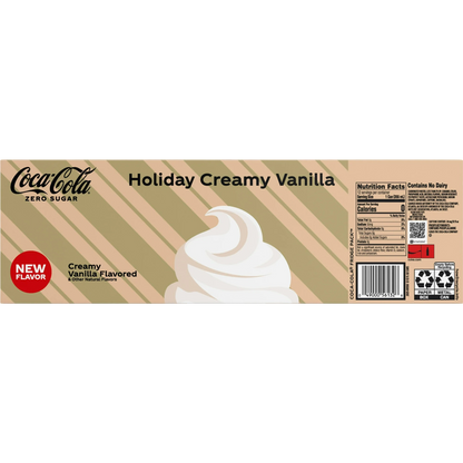 Coca Cola Holiday Creamy Vanilla Zero Sugar Soda Pop, 12 Pack of 12oz Cans