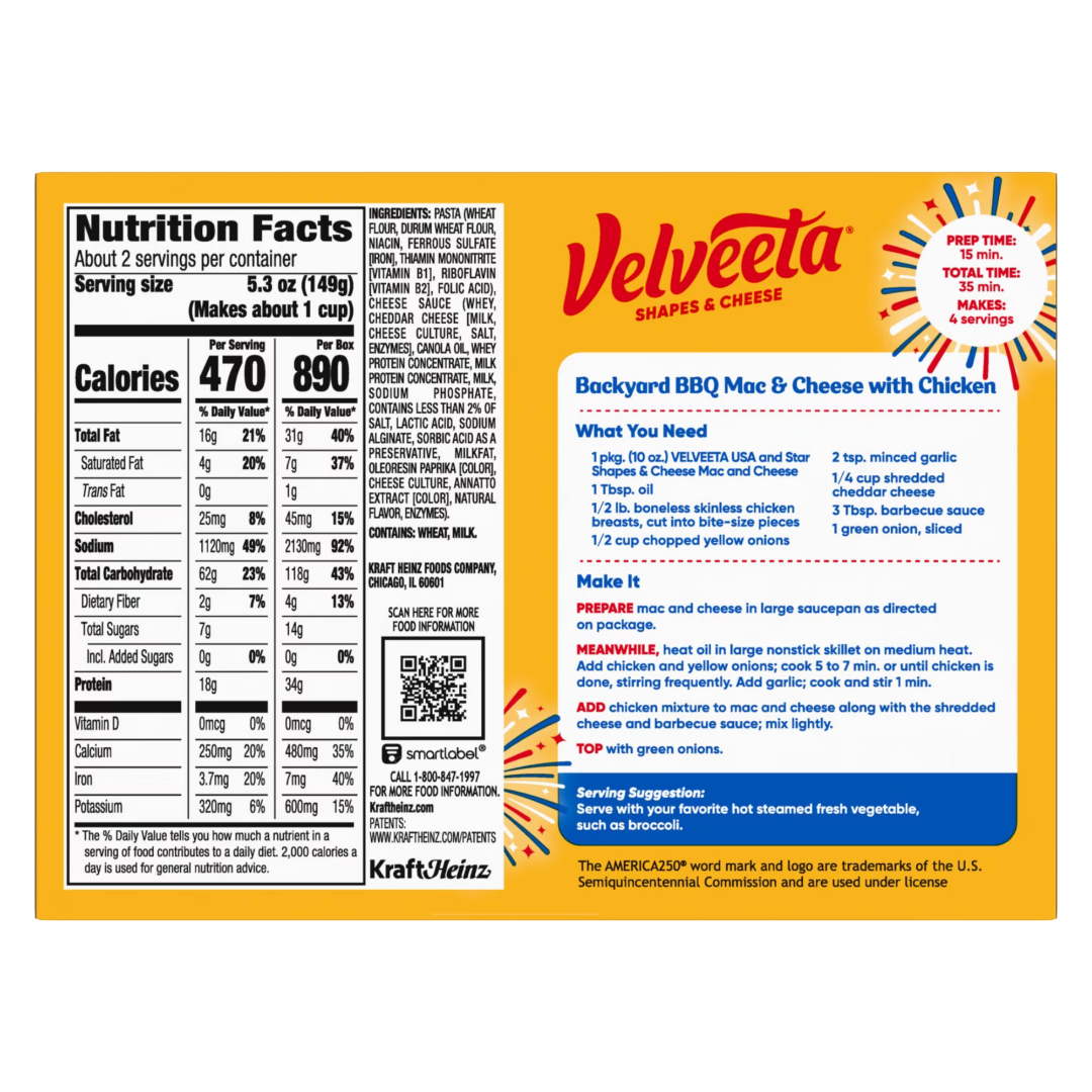 Velveeta USA & Star Shapes Mac and Cheese, 10 oz