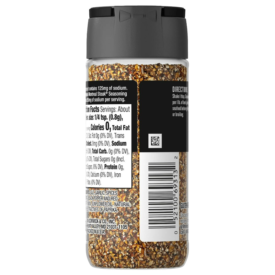 McCormick Grill Mates Gluten Free 25% Less Sodium Montreal Steak Seasoning, 3.18oz