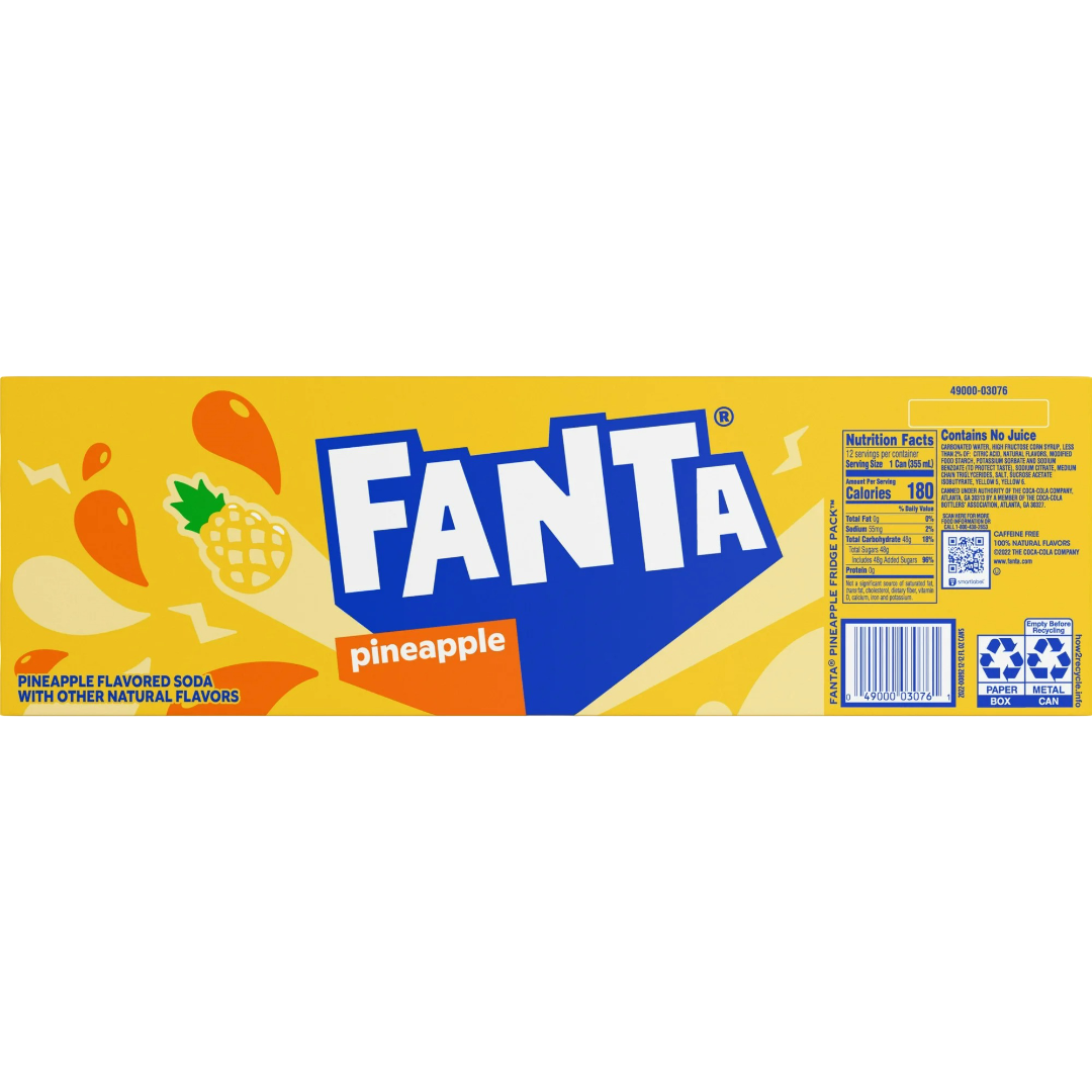 Fanta Pineapple Soda Pop, 12 Pack of 12oz Cans