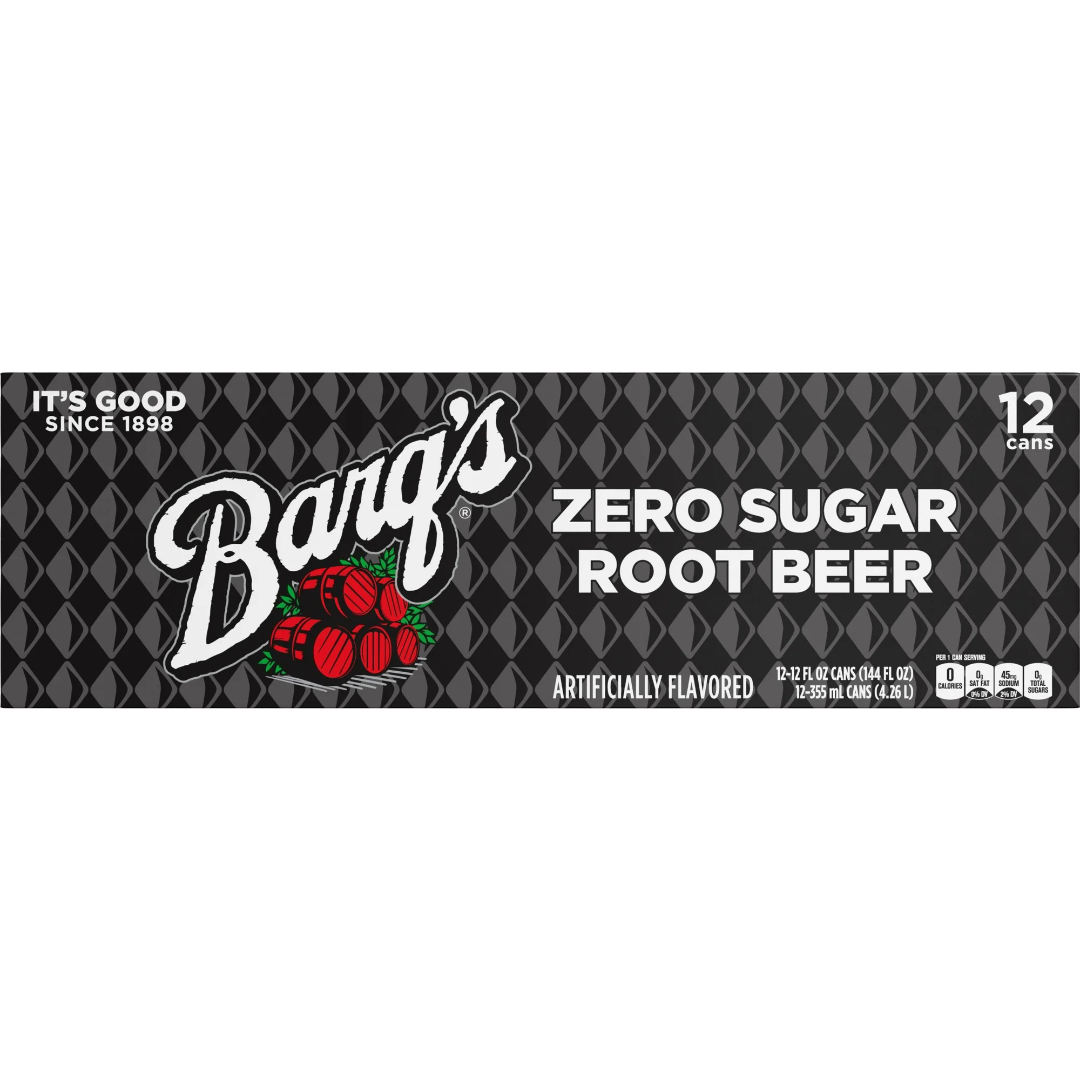 Barq's Zero Sugar Root Beer Soda Pop, 12 Pack of 12oz Cans