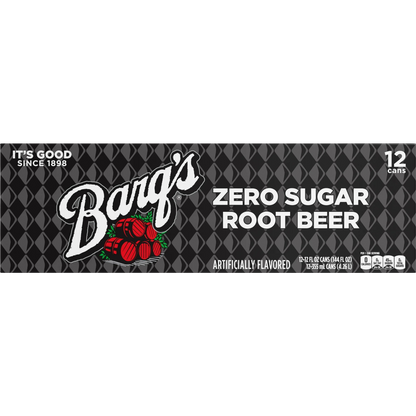 Barq's Zero Sugar Root Beer Soda Pop, 12 Pack of 12oz Cans
