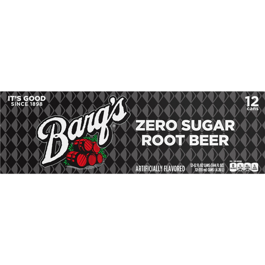 Barq's Zero Sugar Root Beer Soda Pop, 12 Pack of 12oz Cans