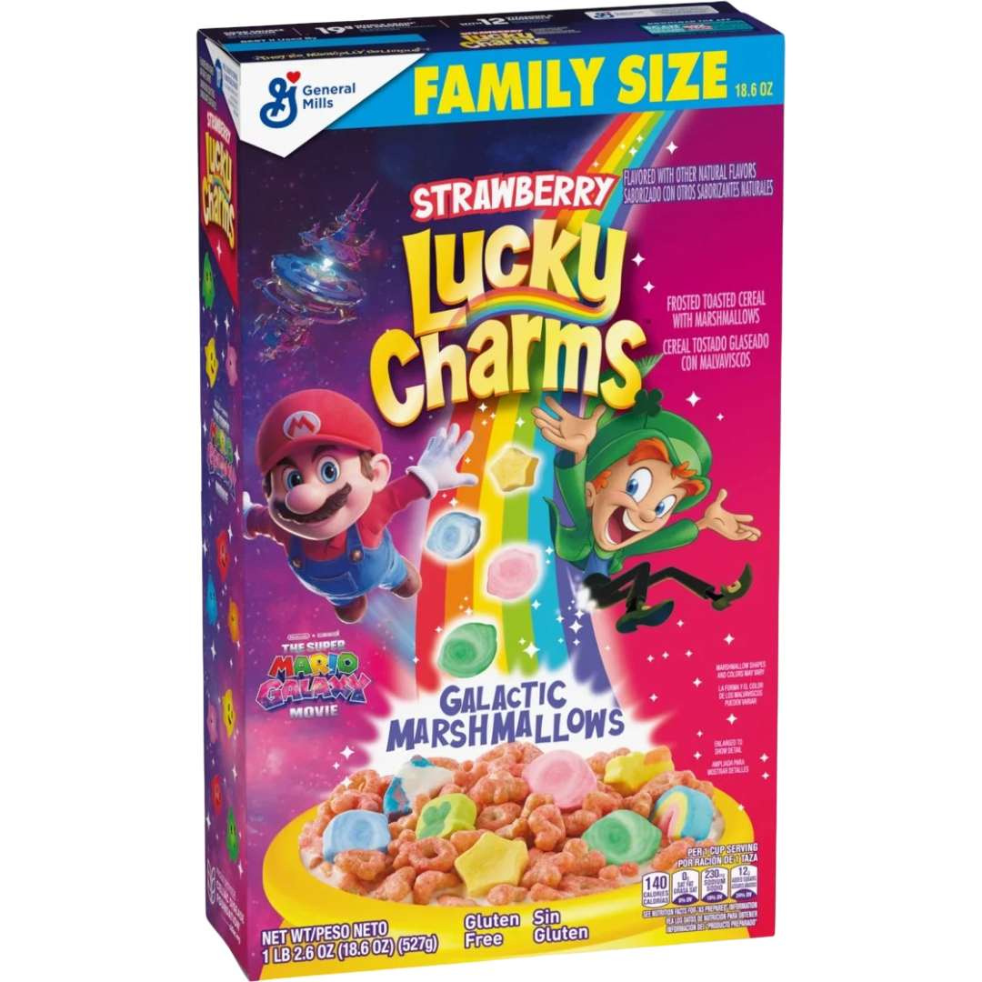 Lucky Charms Super Mario Galaxy Movie Strawberry Cereal Family Size, 18.6 oz