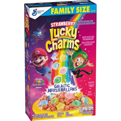 Lucky Charms Super Mario Galaxy Movie Strawberry Cereal Family Size, 18.6 oz