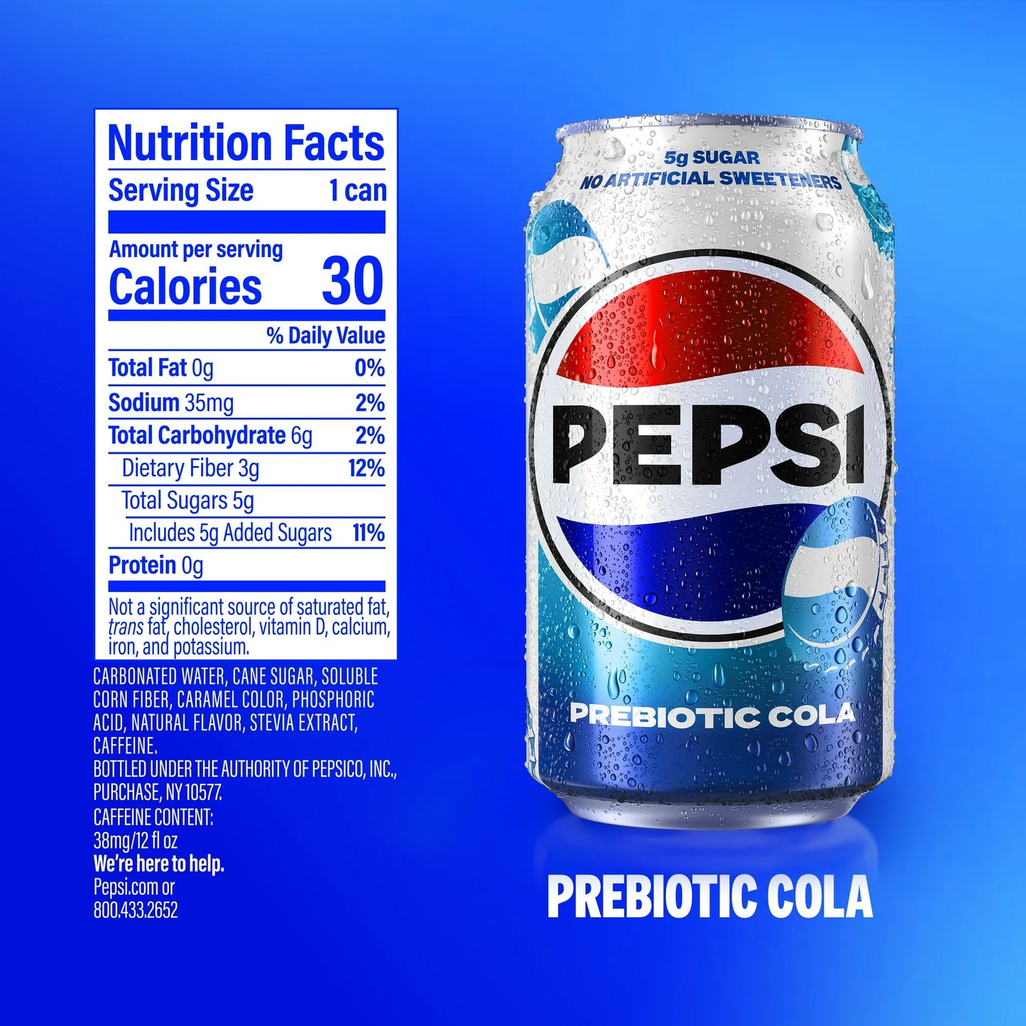 Pepsi Prebiotic Cola Soda Pop, (2) 8 Pack of 12 fl oz Cans
