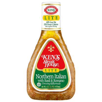 Ken's Steak House Lite Northern Italian with Basil & Romano Salad Dressing & Marinade, 16 fl oz