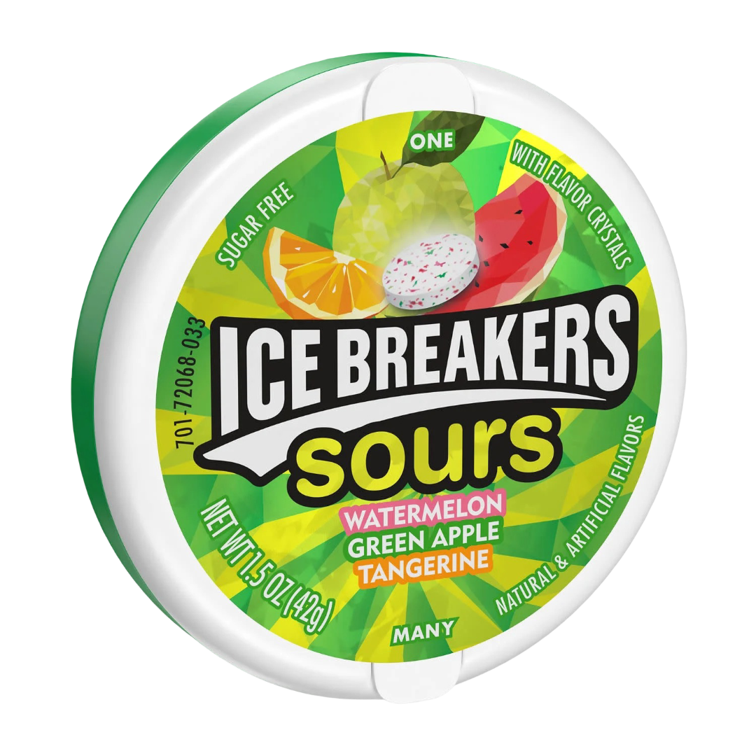 Ice Breakers Sours Assorted Fruit Flavored Sugar Free Mints, 1.5oz