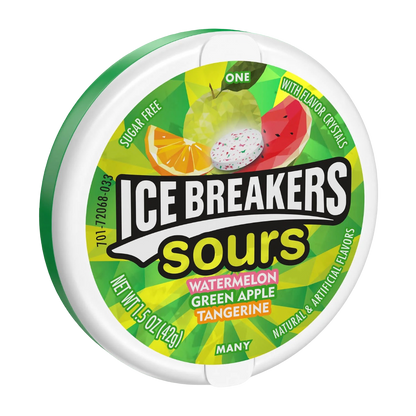 Ice Breakers Sours Assorted Fruit Flavored Sugar Free Mints, 1.5oz