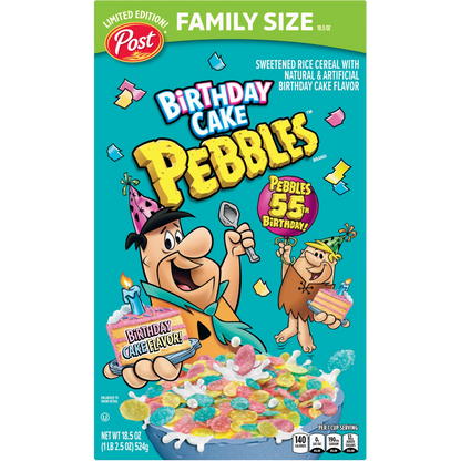 Post 55th Birthday Cake Pebbles Breakfast Cereal Family Size, 18.5 oz