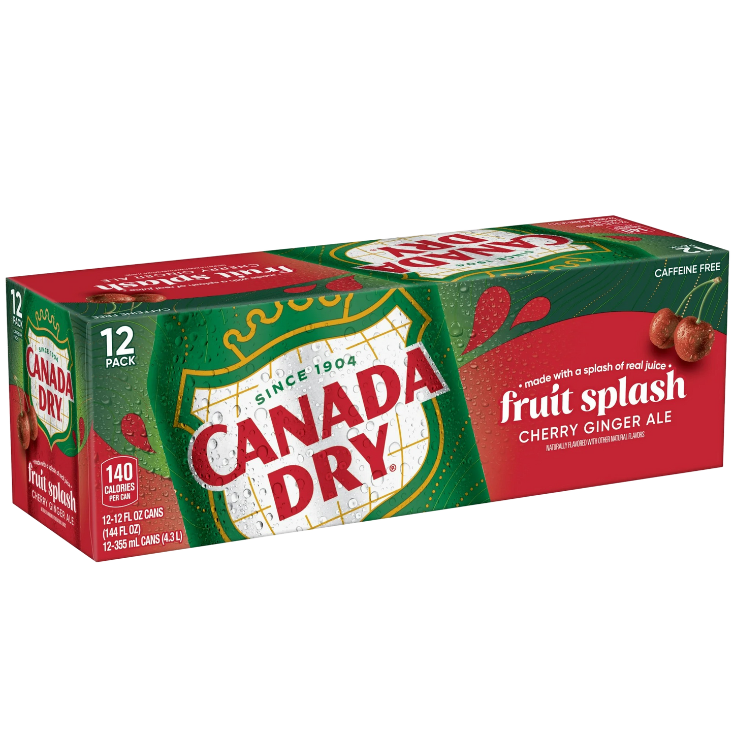 Canada Dry Caffeine Free Fruit Splash Cherry Ginger Ale Soda Pop, 12 Pack of 12oz Cans