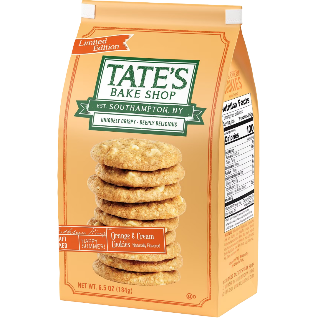 Tate's Bake Shop Orange & Cream Cookies with White Chocolate Chips, 6.5 oz