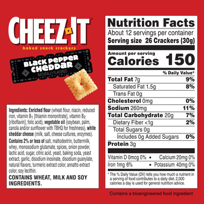 Cheez-It Black Pepper Cheddar Baked Snack Crackers, 12.4 oz