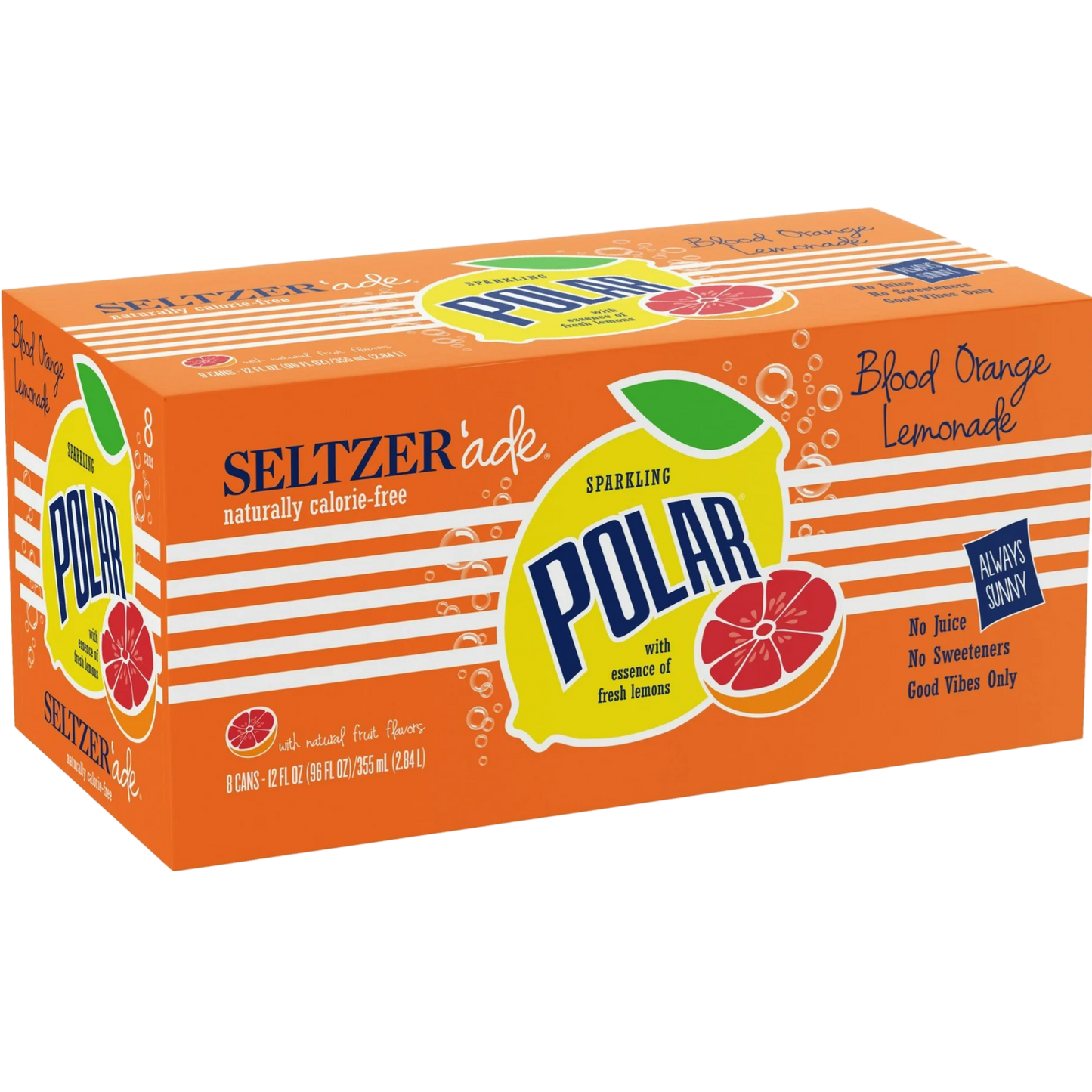 Polar Zero Calorie Blood Orange Lemonade Sparkling Seltzer Water, 8 Pack of 12oz Cans