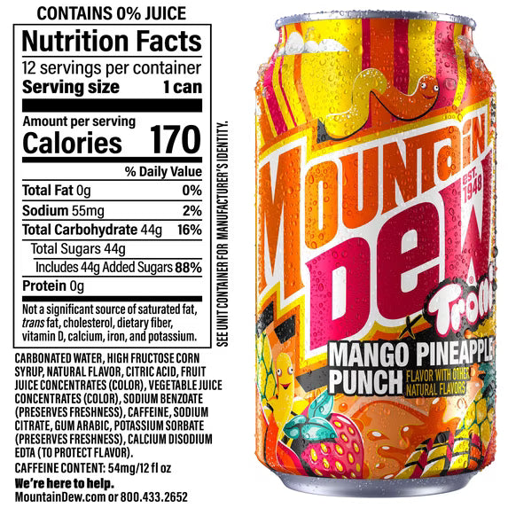 Mountain Dew x Trolli Mango Pineapple Punch, 12 Pack of 12 fl oz Cans