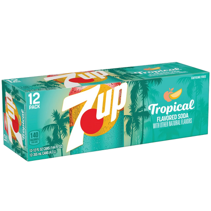 7UP Tropical Lemon Lime Mango Peach Soda, 12 Pack of 12oz Cans