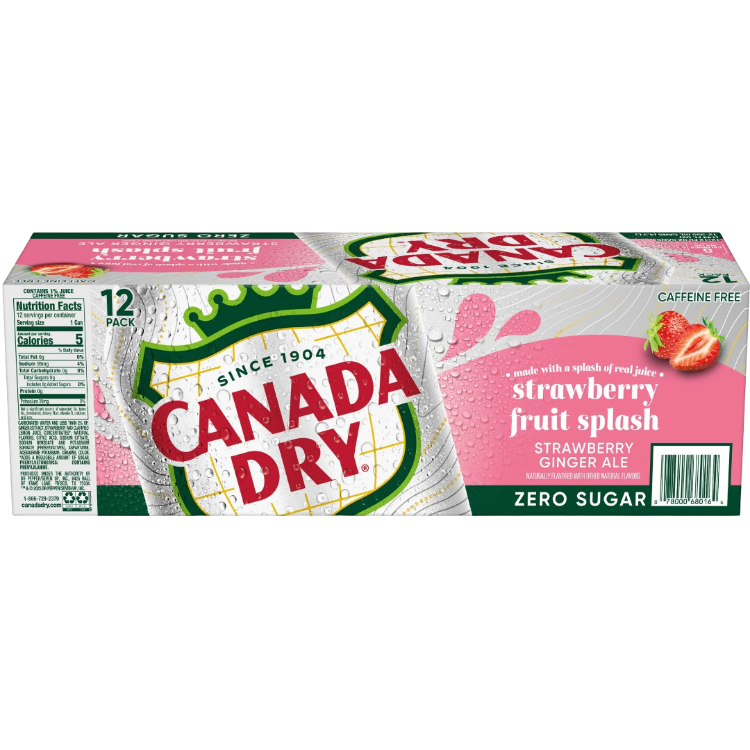 Canada Dry Strawberry Fruit Splash Ginger Ale Zero Sugar Soda, 12 Pack 12oz Cans
