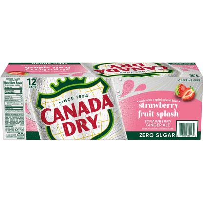 Canada Dry Strawberry Fruit Splash Ginger Ale Zero Sugar Soda, 12 Pack 12oz Cans
