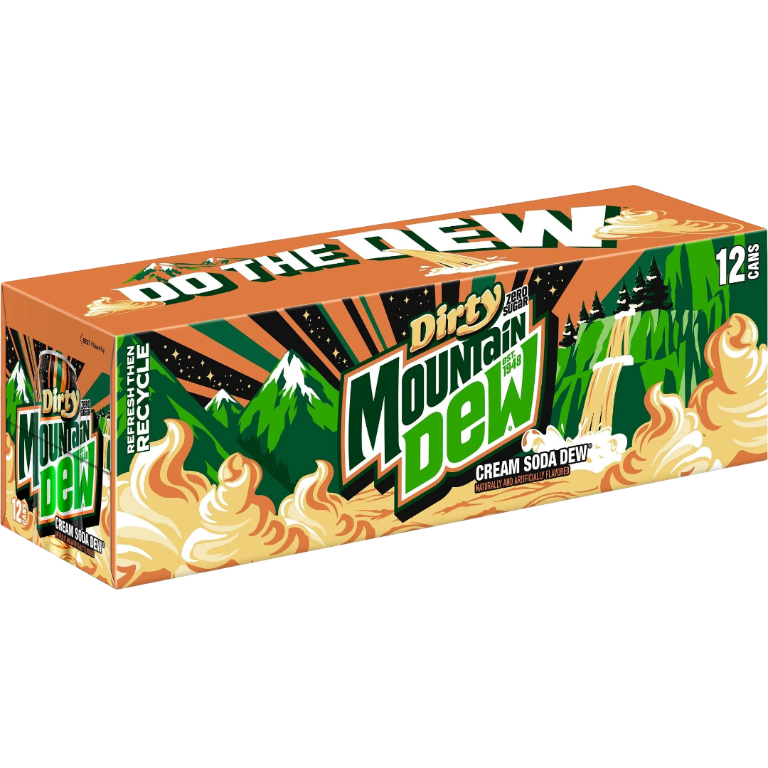 Mountain Dew Dirty Dew Zero Sugar Cream Soda, 12 Pack of 12 fl oz Cans MTN