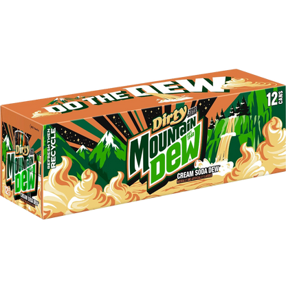 Mountain Dew Dirty Dew Zero Sugar Cream Soda, 12 Pack of 12 fl oz Cans MTN