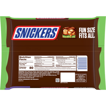 Snickers Ghoulish Green Milk Chocolate Halloween Candy Fun Size Bars, 6.6 oz