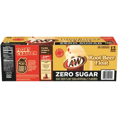 A&W Root Beer Float Zero Sugar Soda, 12 Pack of 12 oz Cans