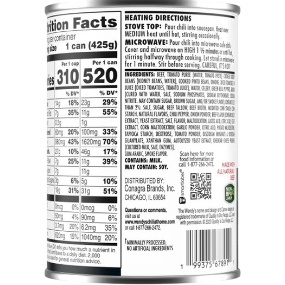 Wendy's Baconator Chili With Beans, Beef & Bacon, 15 oz