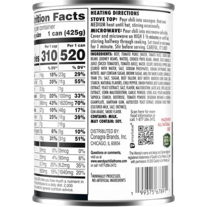 Wendy's Baconator Chili With Beans, Beef & Bacon, 15 oz