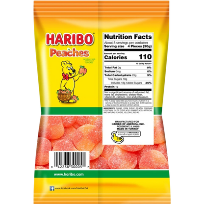 Haribo Gummy Candy, Peaches Gummies, 8oz Share Bag